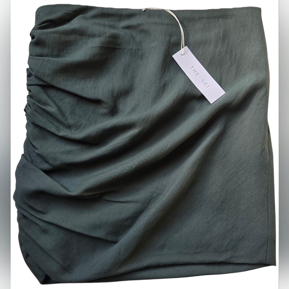 The Sei From Revolve Ruched Asymmetrical Mini Skirt Size 8 Green